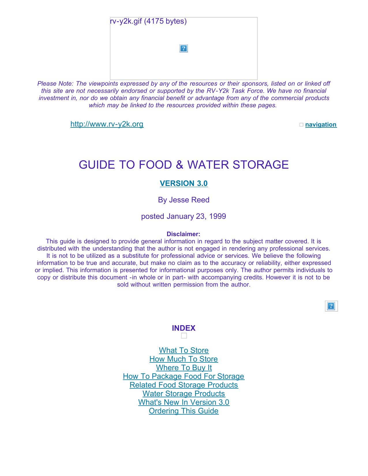 Guide to food and water storage by Mark