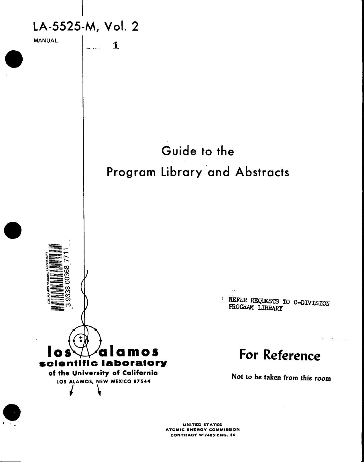 Guide to the program library and abstracts LA-5525-M-v.2 by LANL Research Library LWW Project