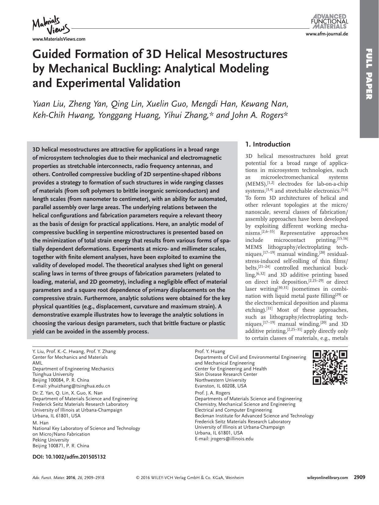 Guided Formation of 3D Helical Mesostructures by Mechanical Buckling: Analytical Modeling and Experimental Validation by Unknown
