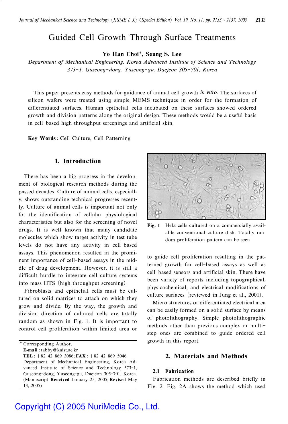 Guided cell growth through surface treatments by Unknown
