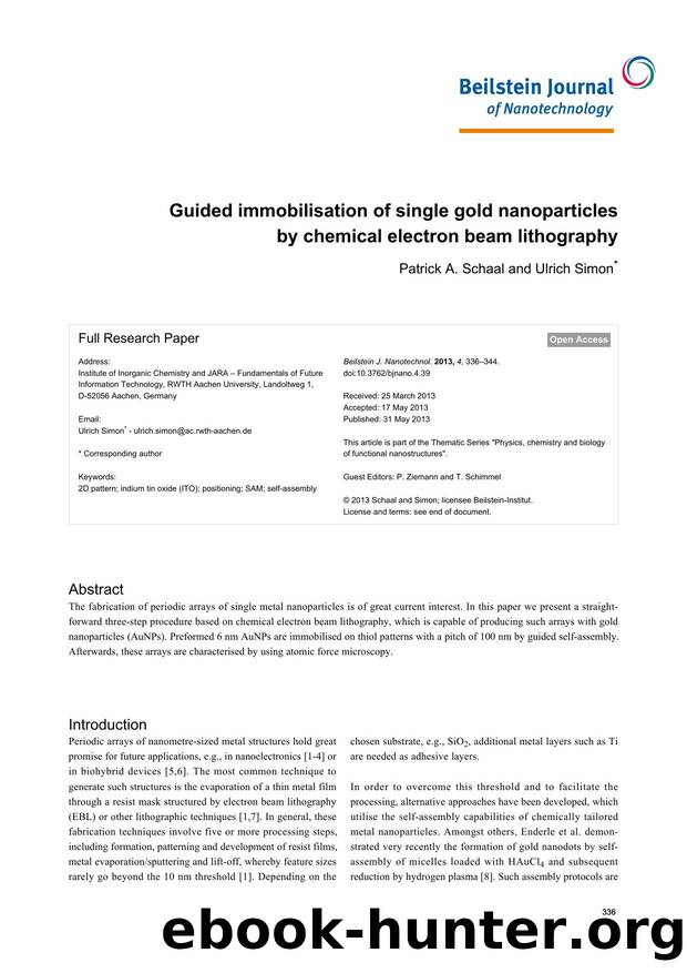 Guided immobilisation of single gold nanoparticles by chemical electron beam lithography by Patrick A. Schaal Ulrich Simon