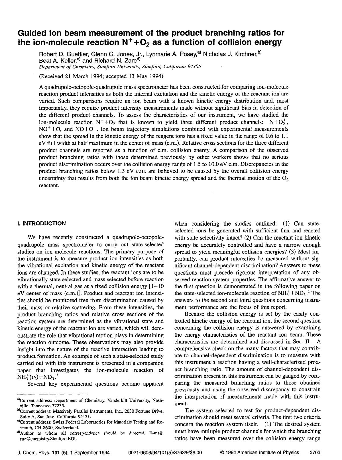 Guided ion beam measurement of the product branching ratios for the ion-molecule reaction N++O2 as a function of collision energy by unknow