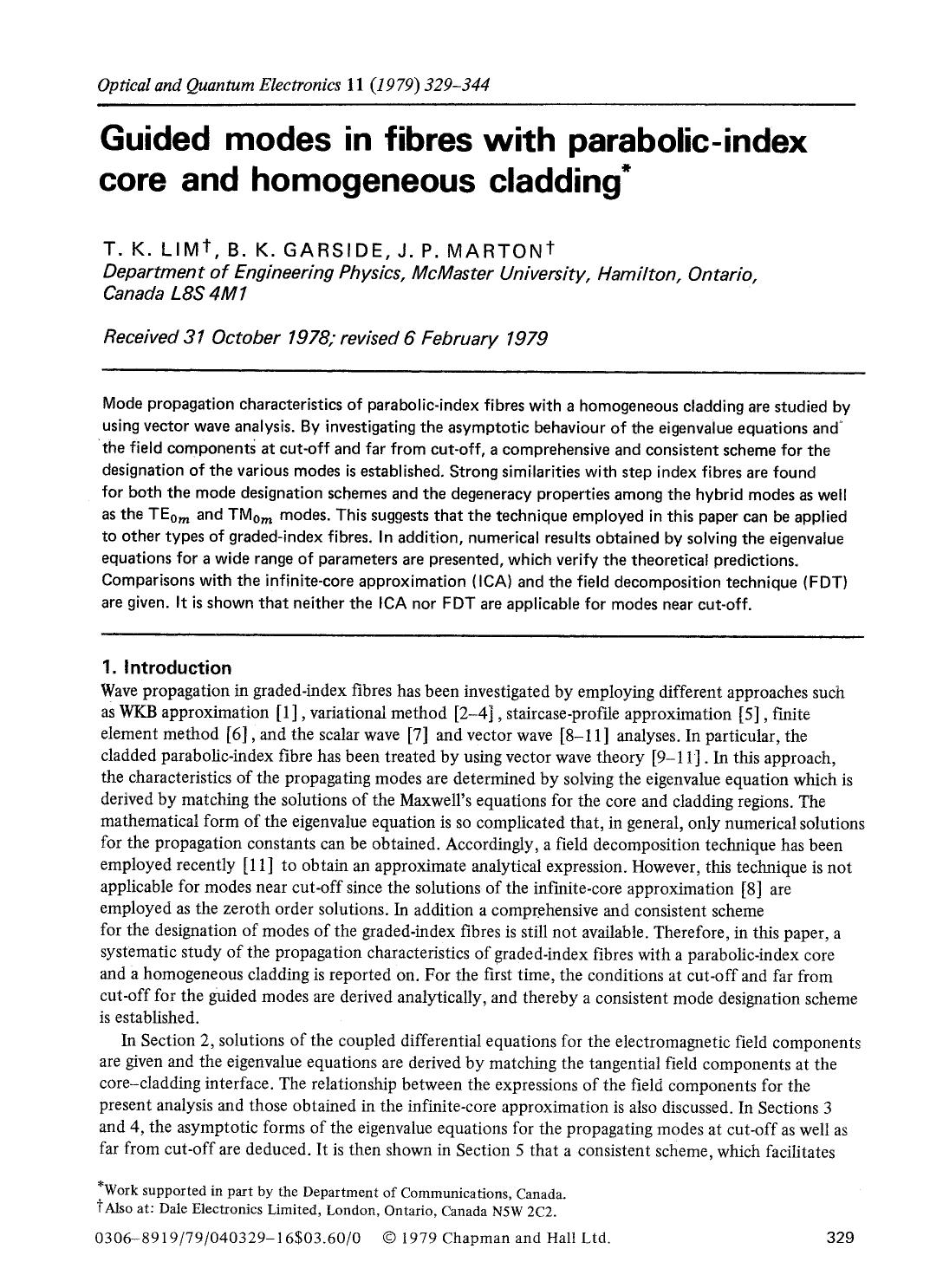 Guided modes in fibres with parabolic-index core and homogeneous cladding by Unknown