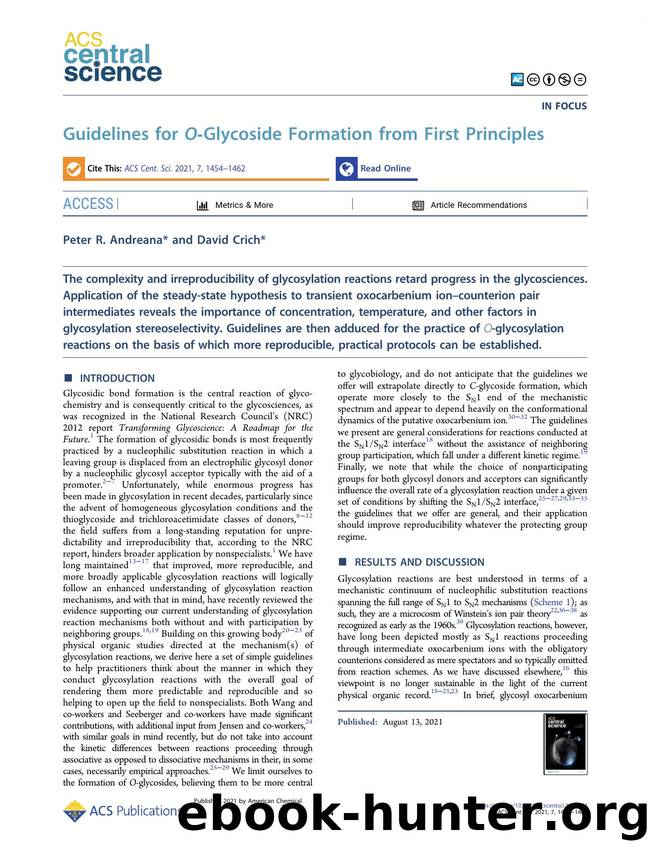 Guidelines for OâGlycoside Formation from First Principles by Peter R. Andreana (ORCID: g/0000-0002-5300-6700) & David Crich (ORCID: g/0000-0003-2400-0083)