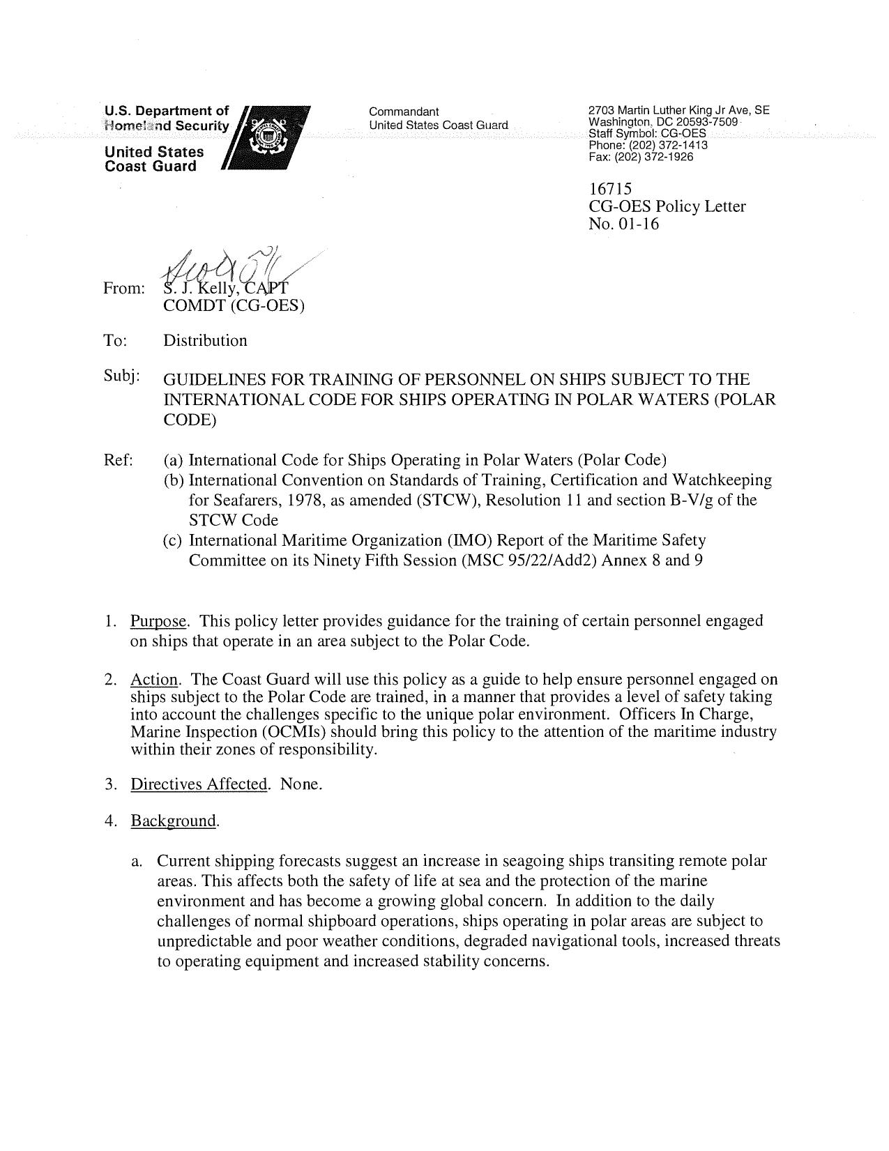 Guidelines for Training of Personnel on Ships Subject to the International Code for Ships Operating in Polar Waters (Polar Code) by Eric V Pagal
