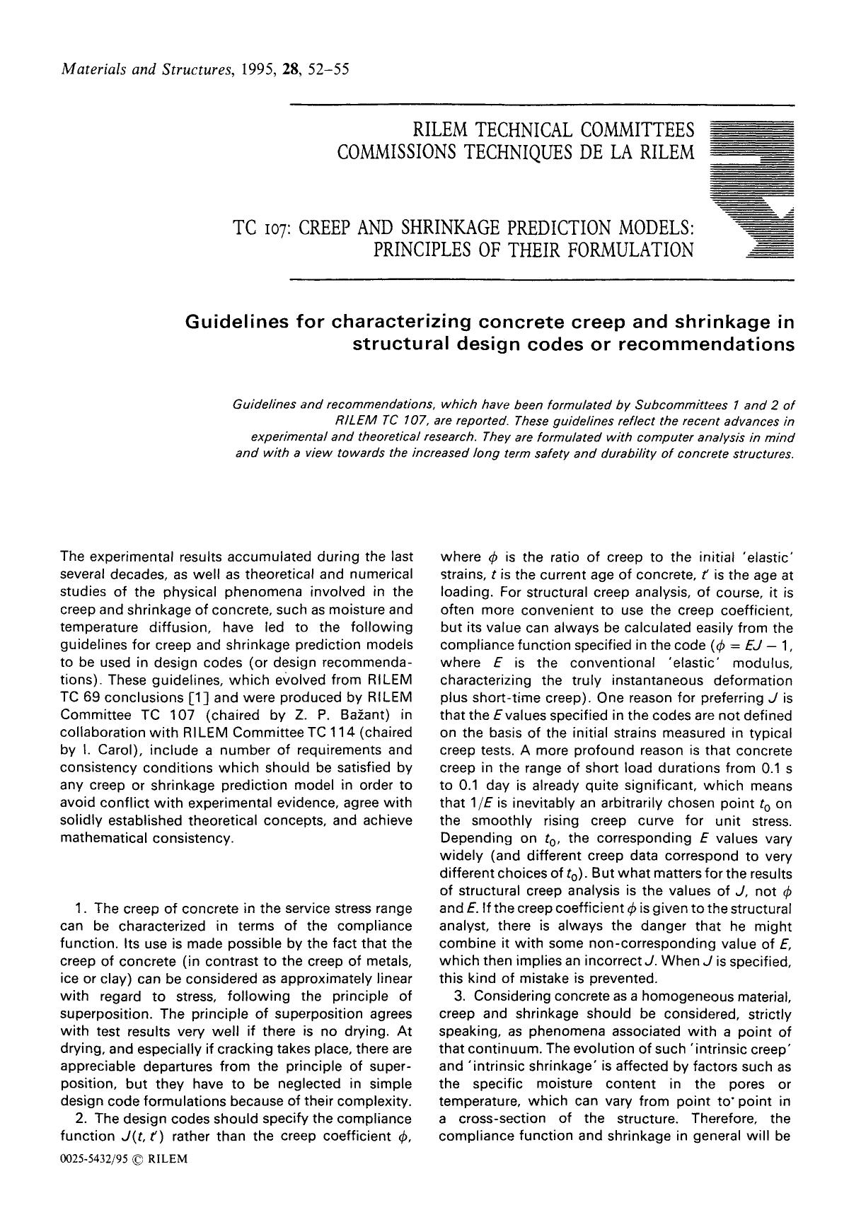 Guidelines for characterizing concrete creep and shrinkage in structural design codes or recommendations by Unknown