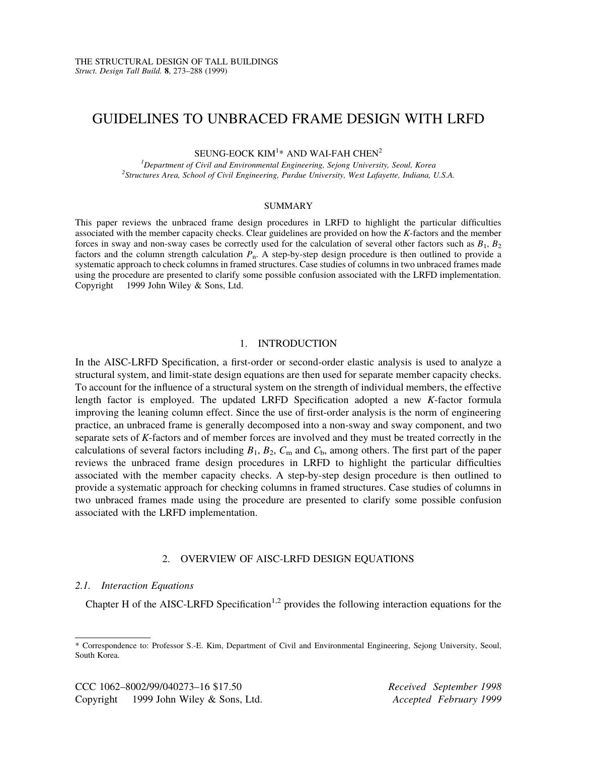 Guidelines to unbraced frame design with LRFD by Unknown