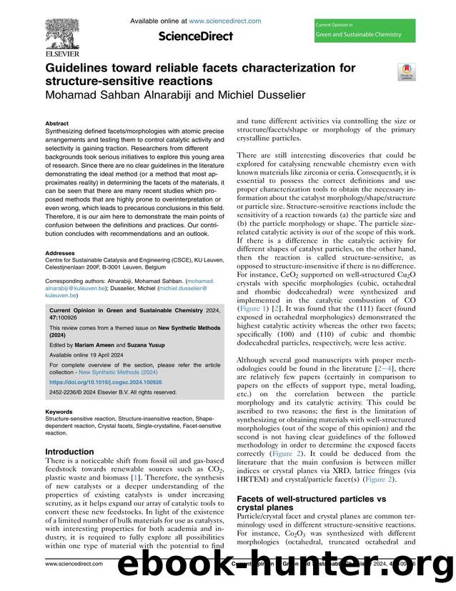 Guidelines toward reliable facets characterization for structure-sensitive reactions by Mohamad Sahban Alnarabiji & Michiel Dusselier