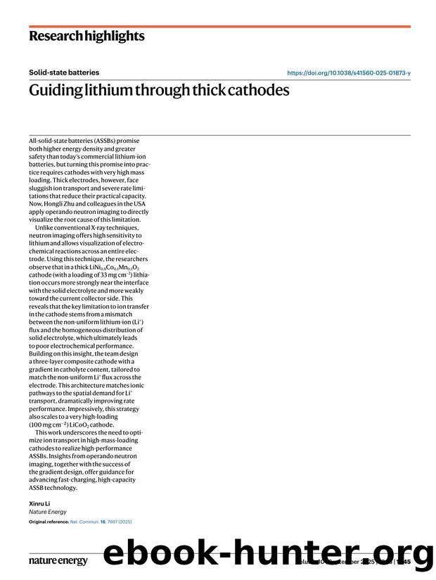 Guiding lithium through thick cathodes by Xinru Li