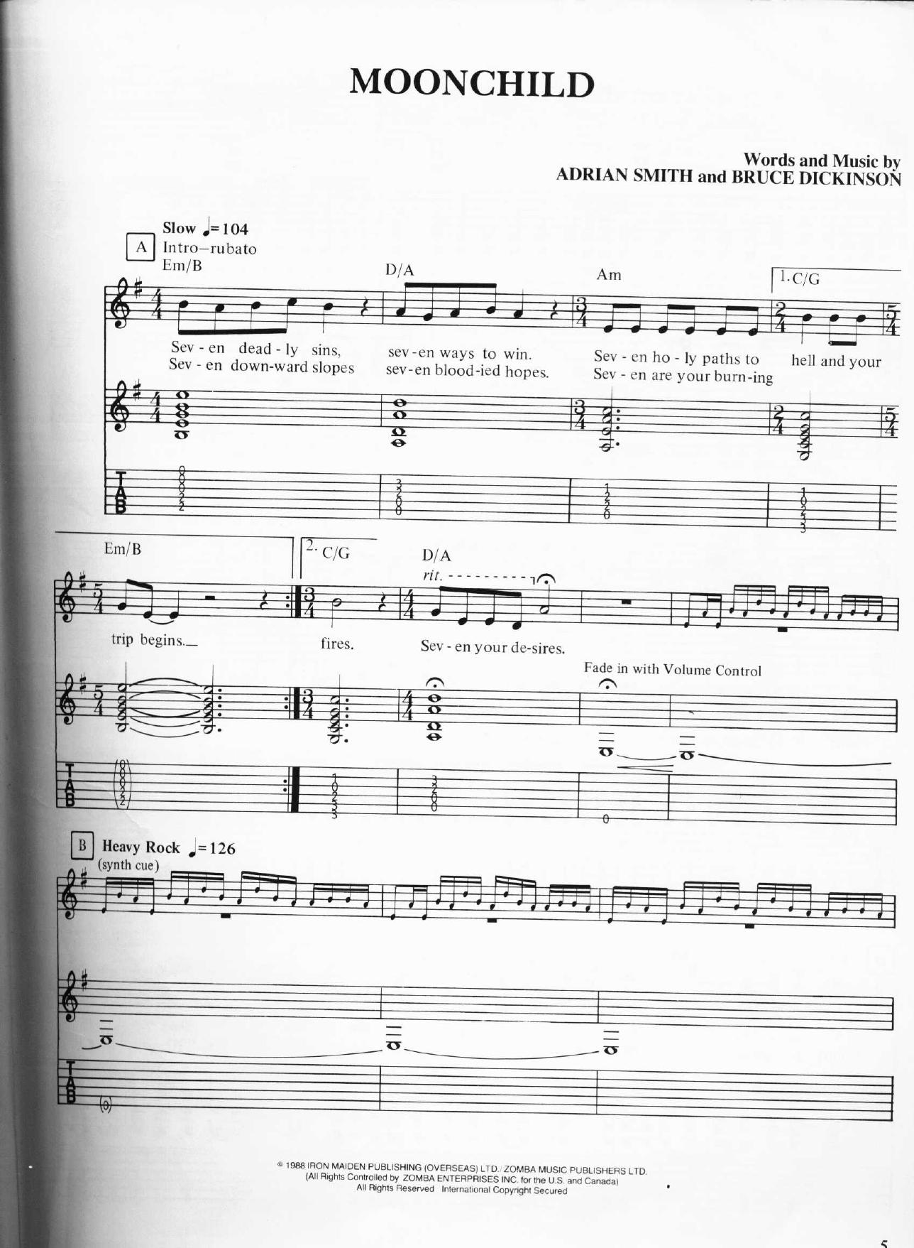 Guitar - Tab Book - Iron Maiden by Seventh son of a seventh son