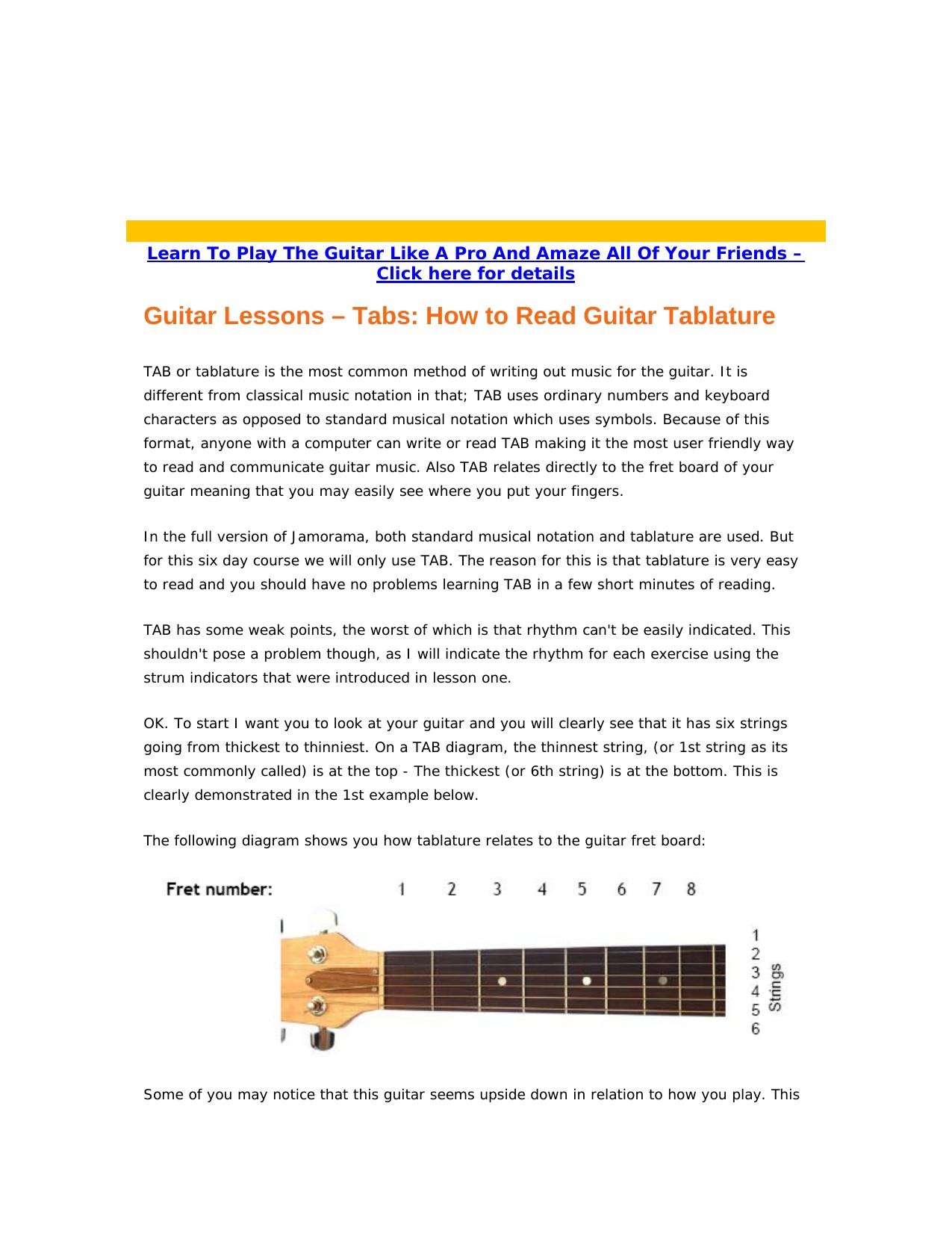 Guitar Lesson Three - How to Read Guitar Tablature by John Peterson