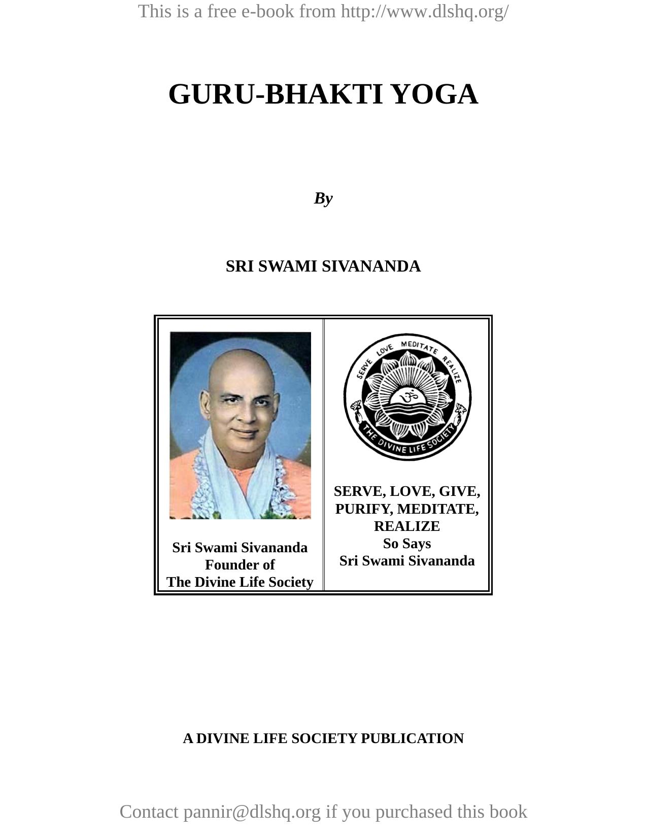 Guru Bhakti yoga by Sivananda