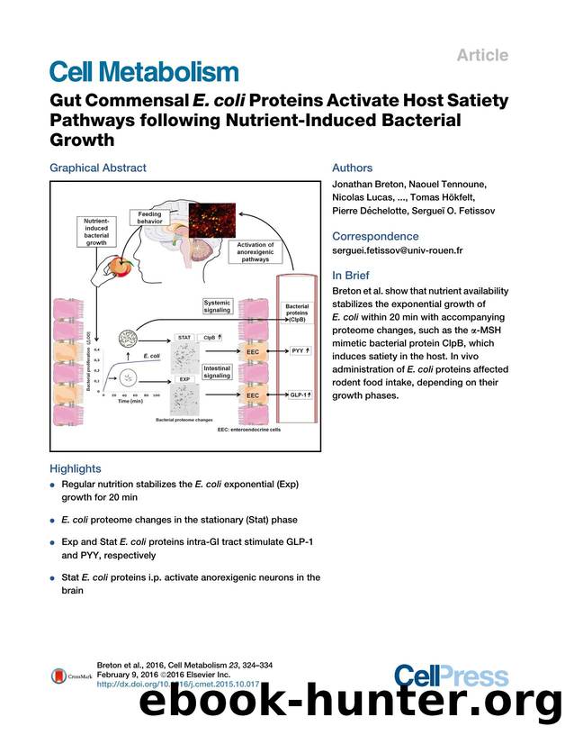 Gut Commensal E.Â coli Proteins Activate Host Satiety Pathways following Nutrient-Induced Bacterial Growth by unknow