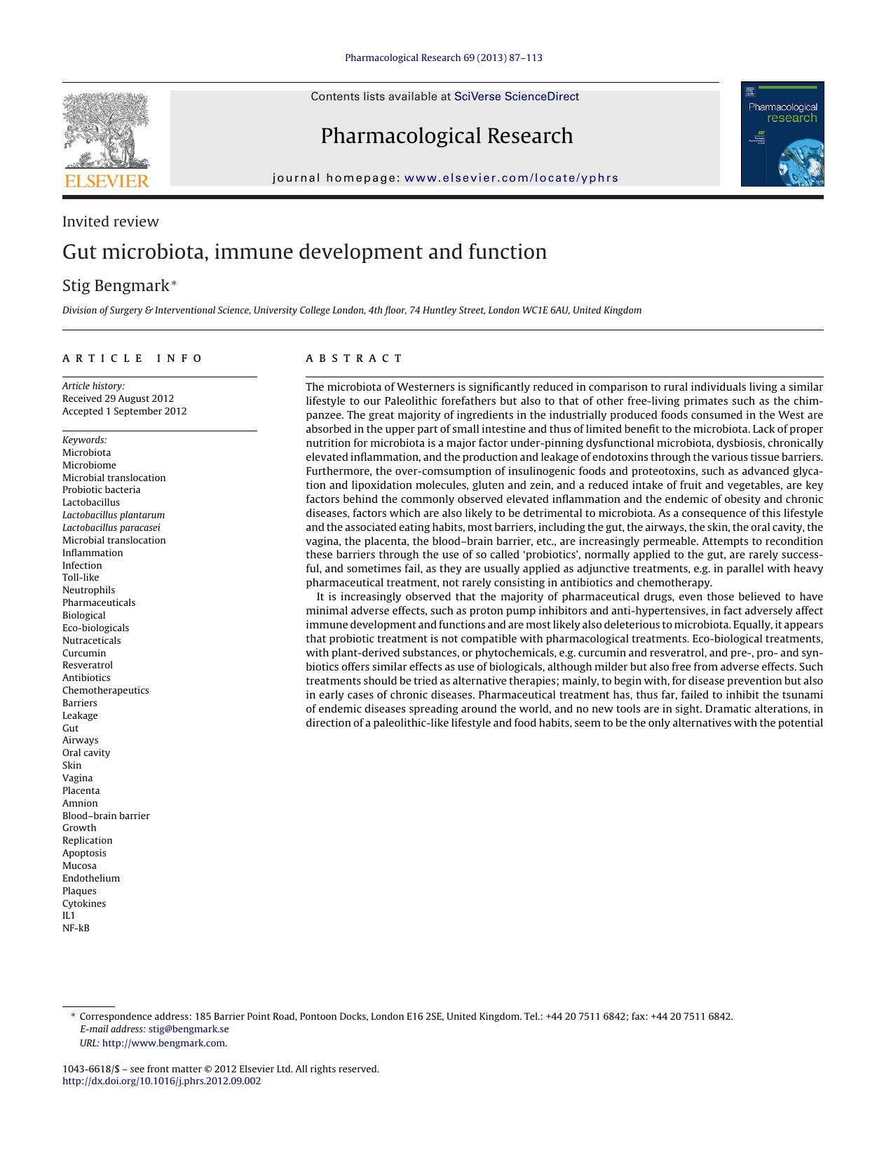 Gut microbiota, immune development and function by Stig Bengmark
