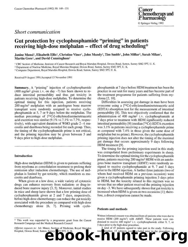 Gut protection by cyclophosphamide &#x201C;priming&#x201D; in patients receiving high-dose melphalan &#x2014; effect of drug scheduling by Unknown