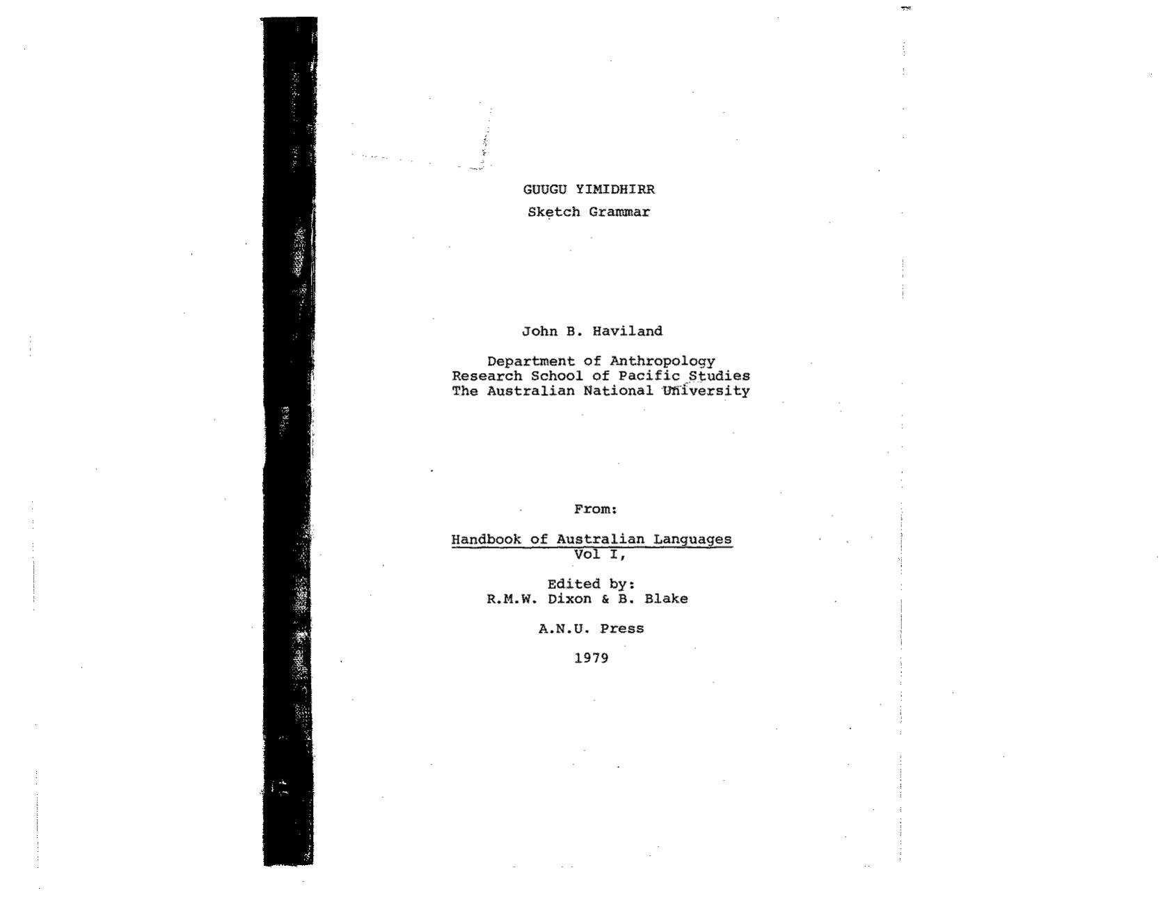 Guugu Yimidhirr : sketch grammar by John B. Haviland