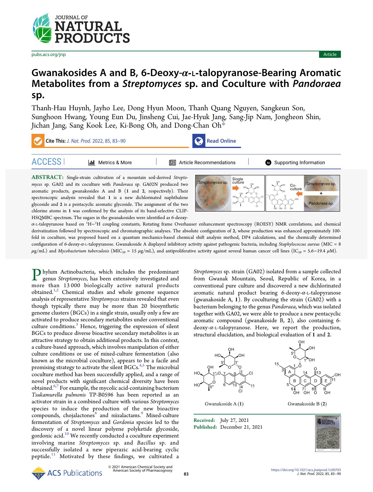 Gwanakosides A and B, 6-Deoxy-Î±-l-talopyranose-Bearing Aromatic Metabolites from a Streptomyces sp. and Coculture with Pandoraea sp. by unknow