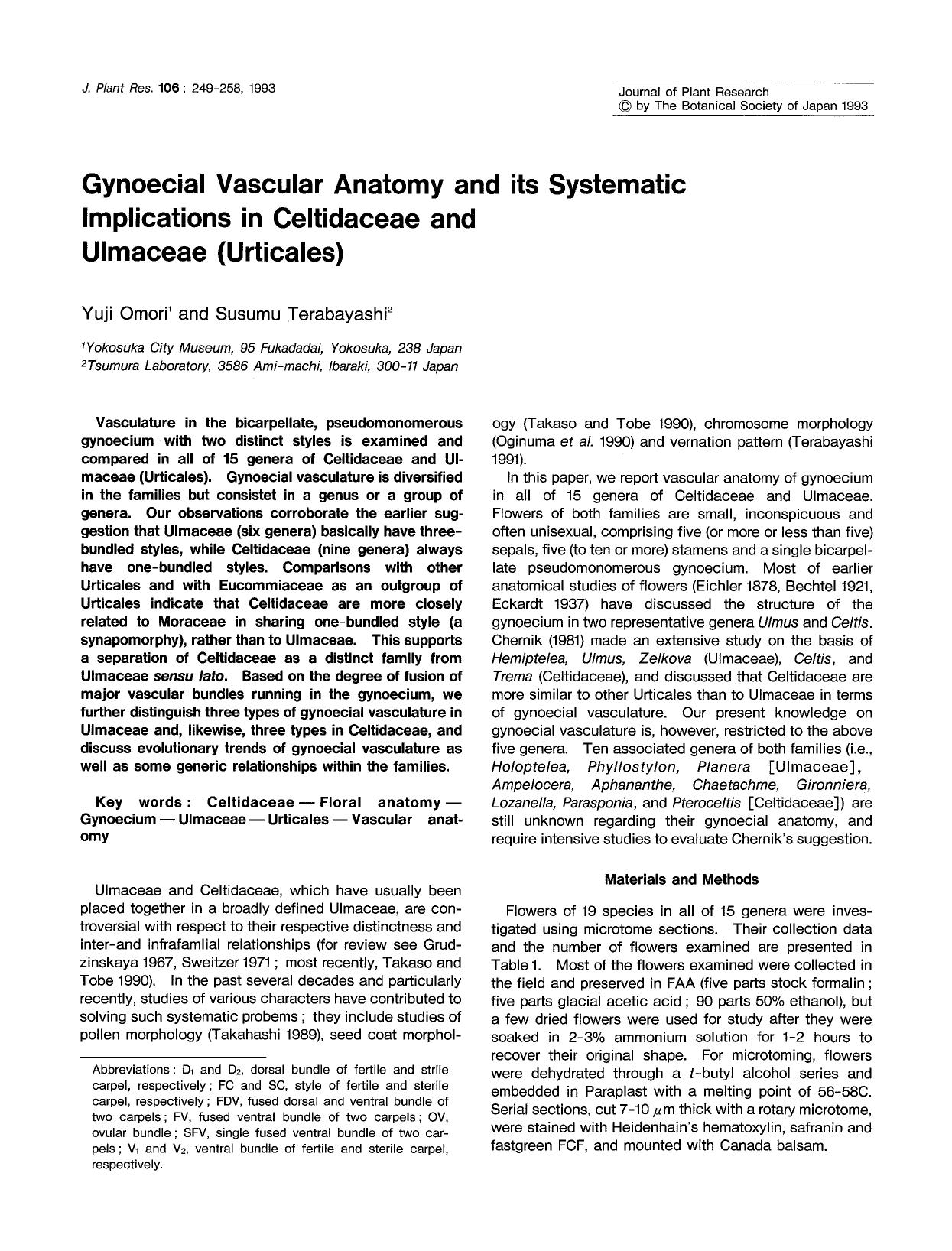 Gynoecial vascular anatomy and its systematic implications in Celtidaceae and Ulmaceae (Urticales) by Unknown