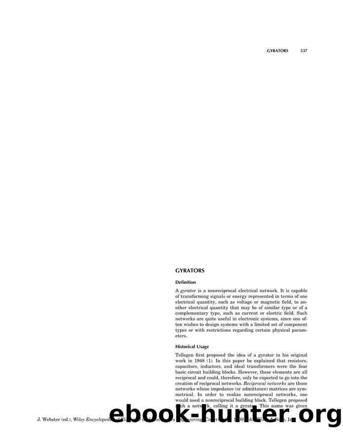 Gyrators". In: Wiley Encyclopedia of Electrical and Electronics Engineering by Unknown