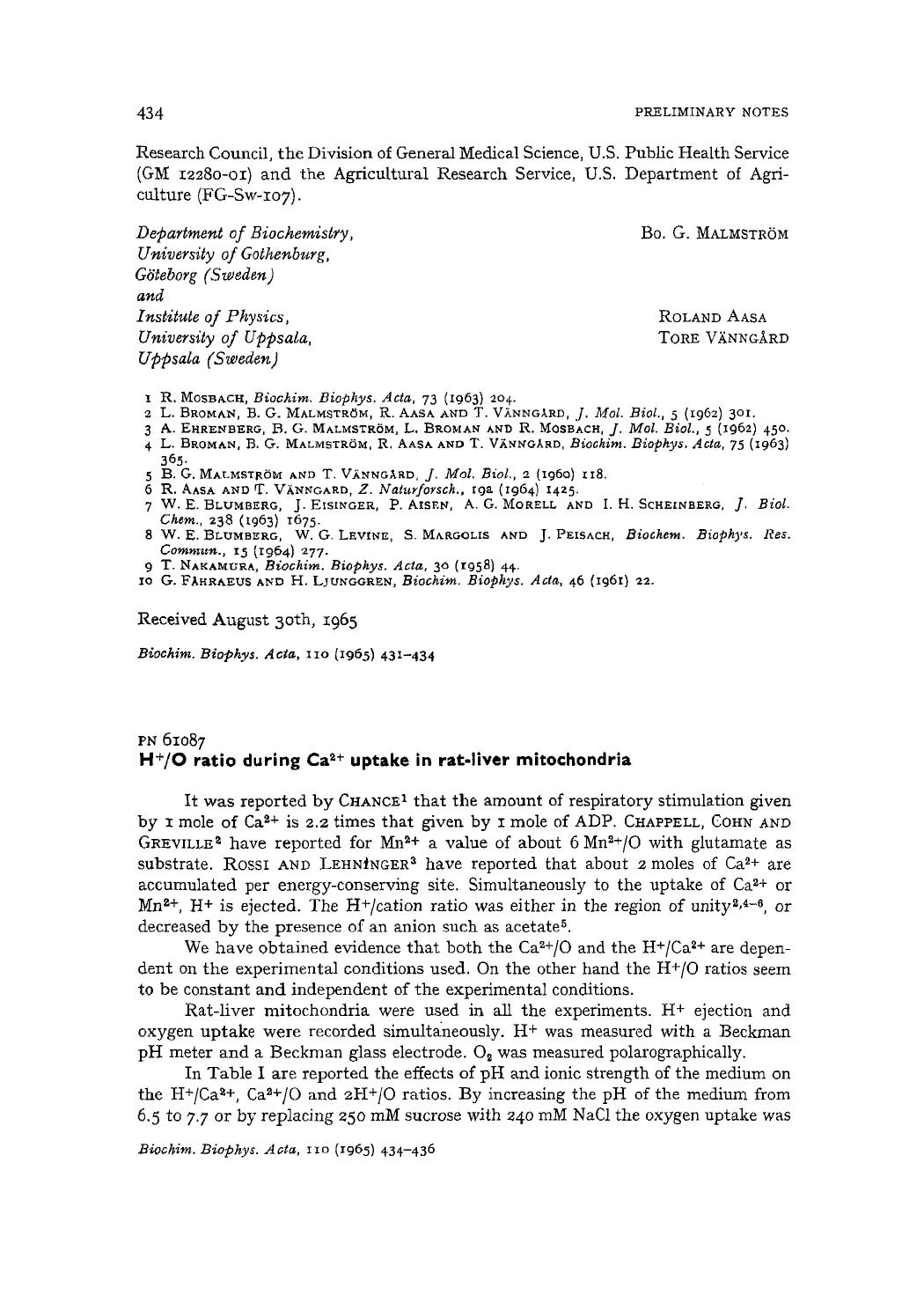 H+O ratio during Ca2+ uptake in rat-liver mitochondria by Cristiano Rossi; Giovanni Felice Azzone