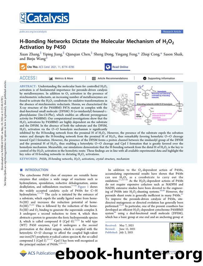 H-Bonding Networks Dictate the Molecular Mechanism of H2O2 Activation by P450 by unknow