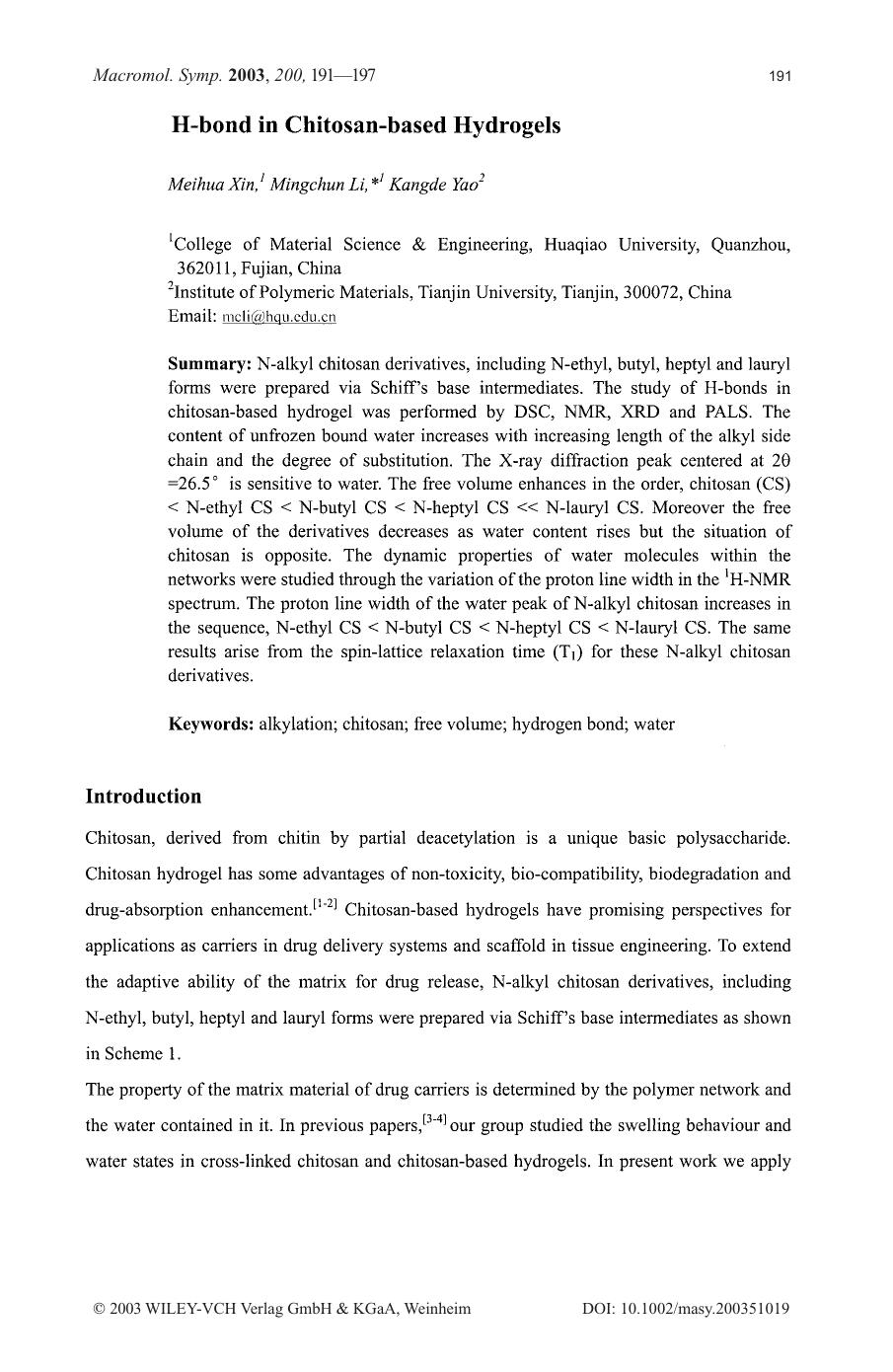 H-bond in chitosan-based hydrogels by Unknown