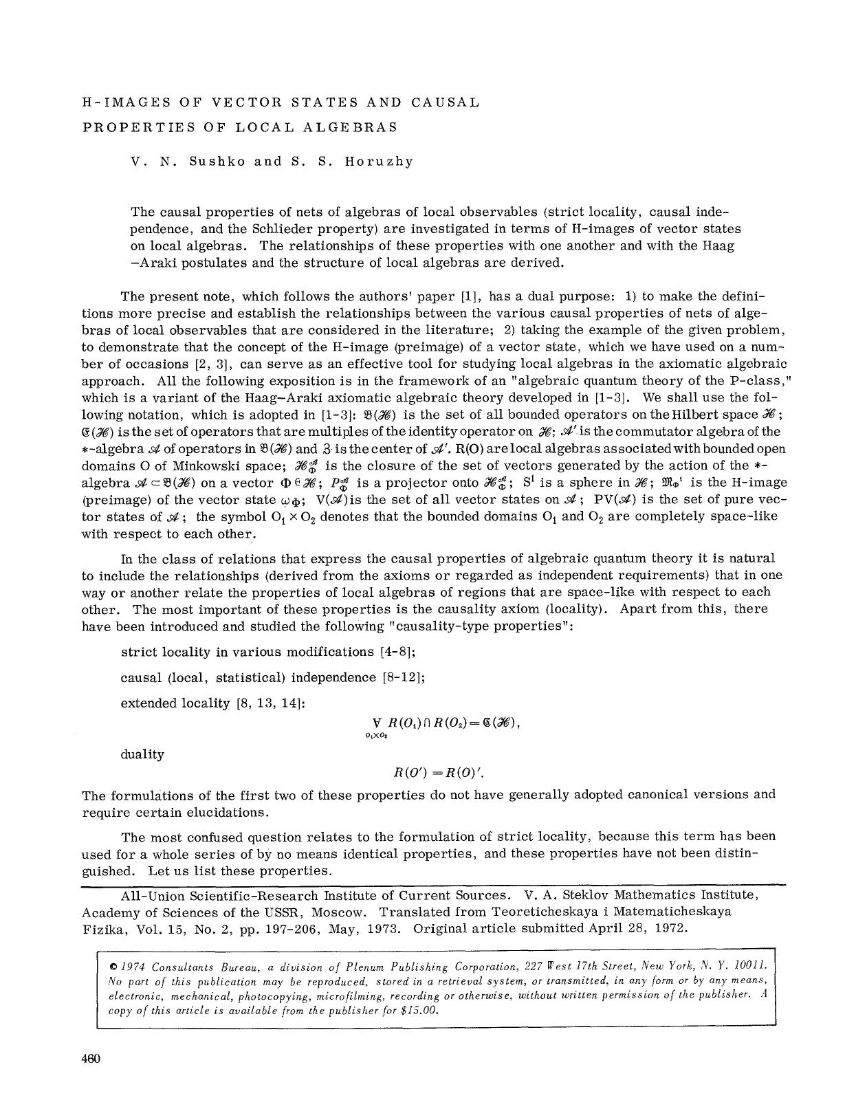 H-images of vector states and causal properties of local algebras by Unknown