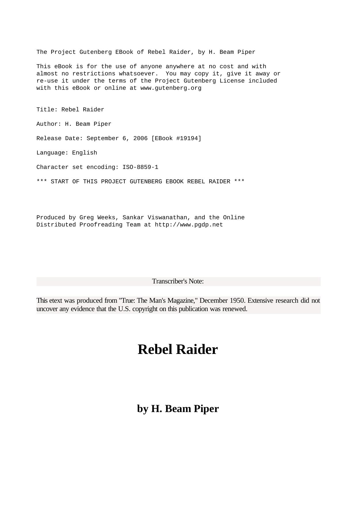 H. Beam Piper by Rebel Raider