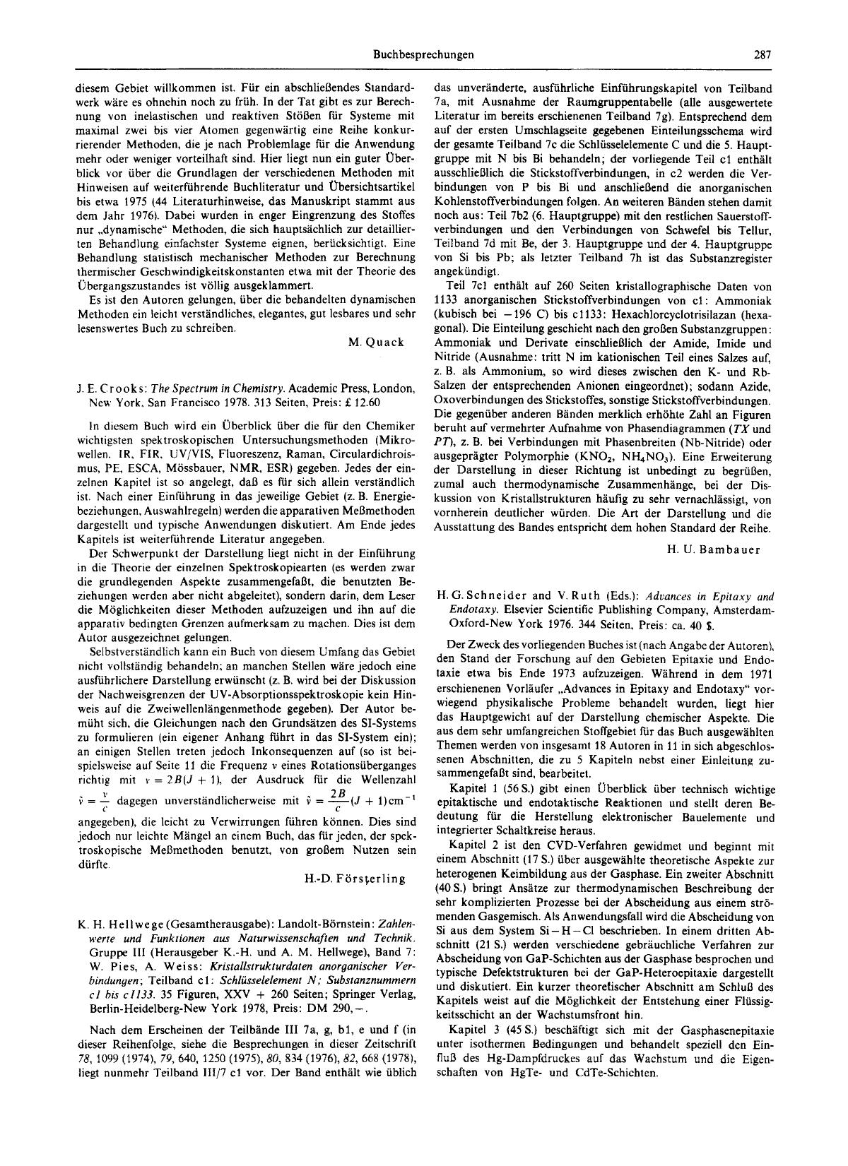 H. G. Schneider and V. Ruth (Eds.): Advances in Epitaxy and Endotaxy. Elsevier Scientific Publishing Company, Amsterdam-Oxford-New York 1976. 344 Seiten, Preis: CA. 40 S. by Unknown