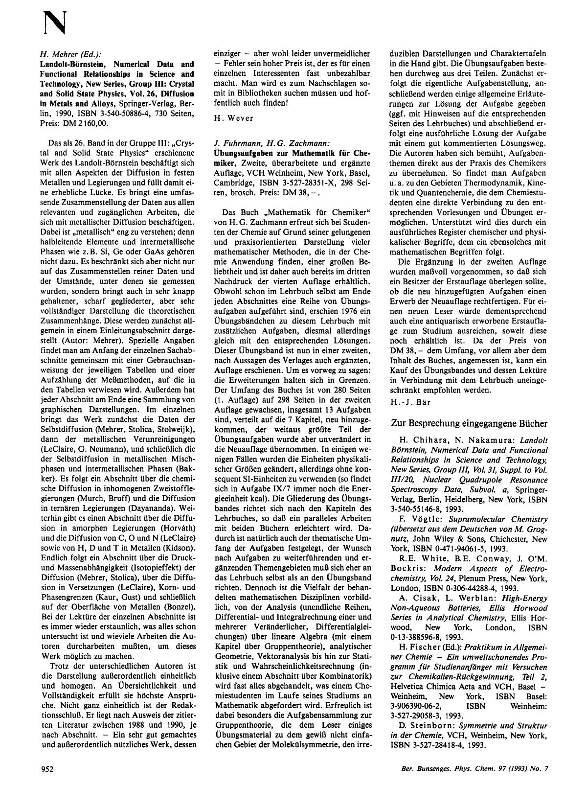 H. Mehrer (Ed.): Landolt-Bornstein, Numerical Data and Functional Relationships in Science and Technology, New Series, Group III: Crystal and Solid State Physics, Vol. 26, Diffusio by Unknown