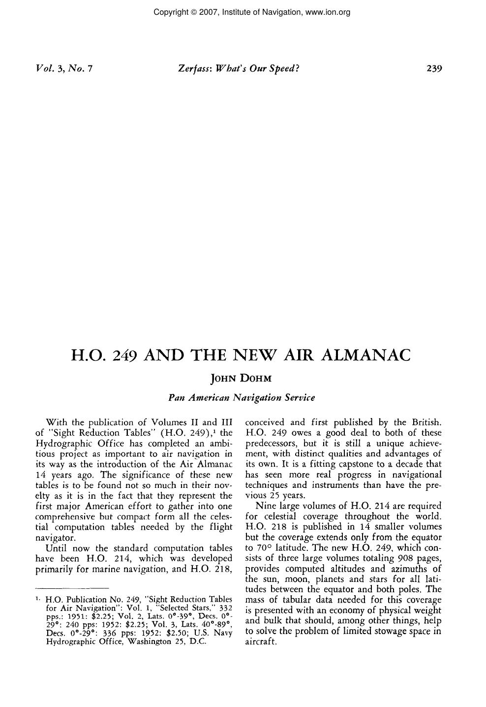 H.O. 249 AND THE NEW AIR ALMANAC by JOHN DOHM
