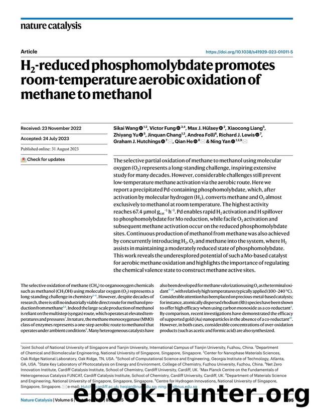 H2-reduced phosphomolybdate promotes room-temperature aerobic oxidation of methane to methanol by unknow