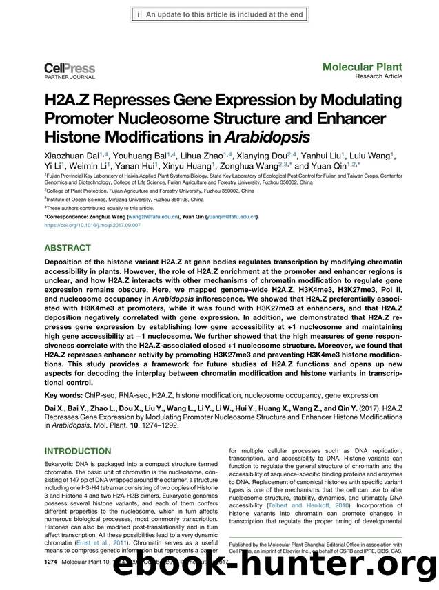 H2A.Z Represses Gene Expression by Modulating Promoter Nucleosome Structure and Enhancer Histone Modifications in Arabidopsis by unknow