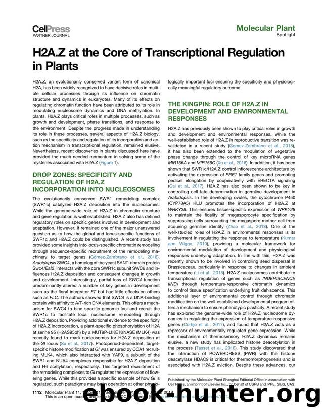 H2A.Z at the Core of Transcriptional Regulation in Plants by S. Vinod Kumar