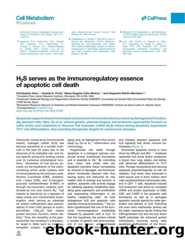 H2S serves as the immunoregulatory essence of apoptotic cell death by Christopher Hine & András K. Ponti & María Ángeles Cáliz-Molina & Alejandro Martín-Montalvo
