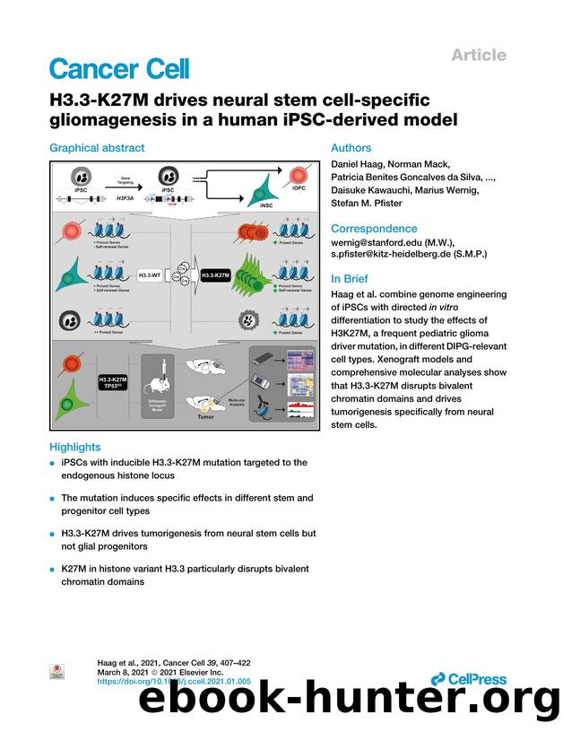H3.3-K27M drives neural stem cell-specific gliomagenesis in a human iPSC-derived model by unknow
