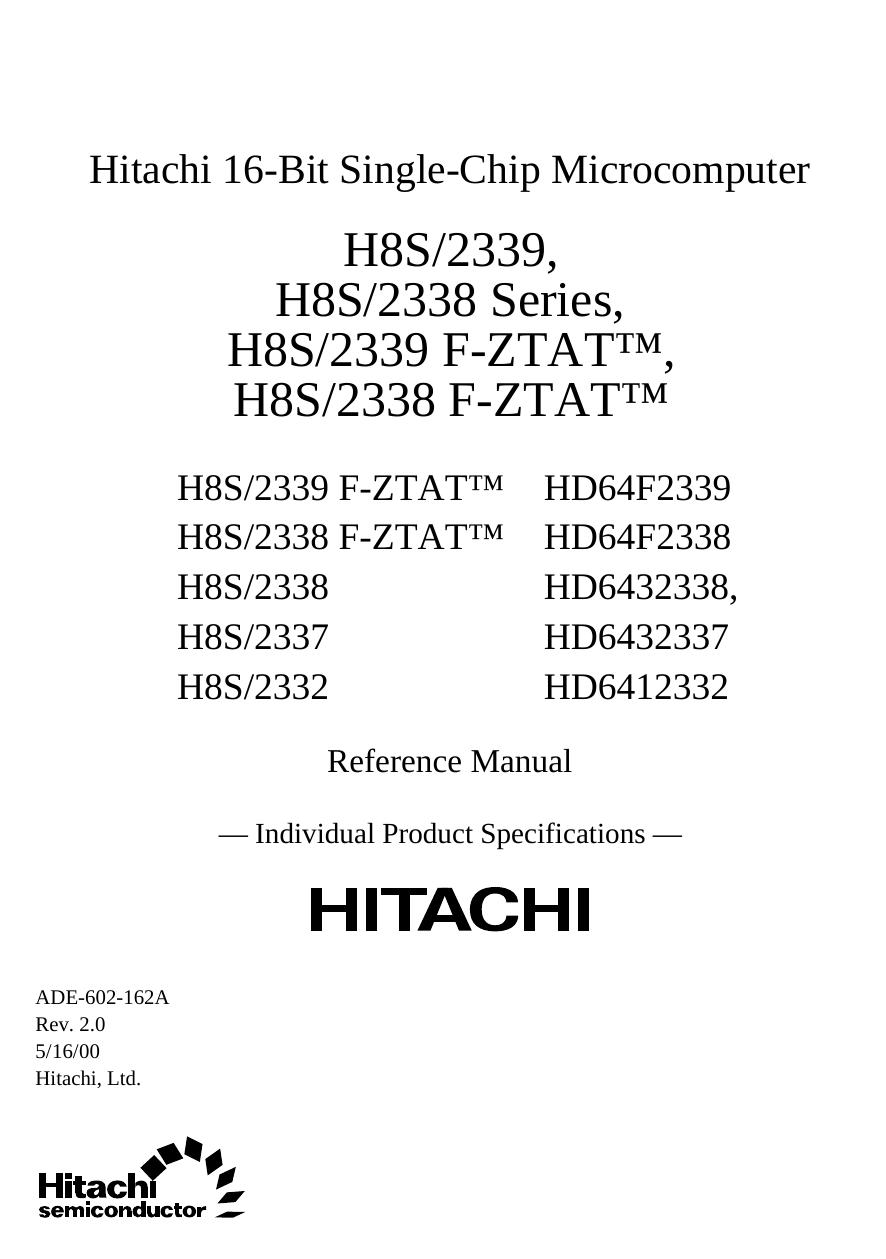 H8S233938 Series Reference Manual by Rev.2.0; 16.May 2000