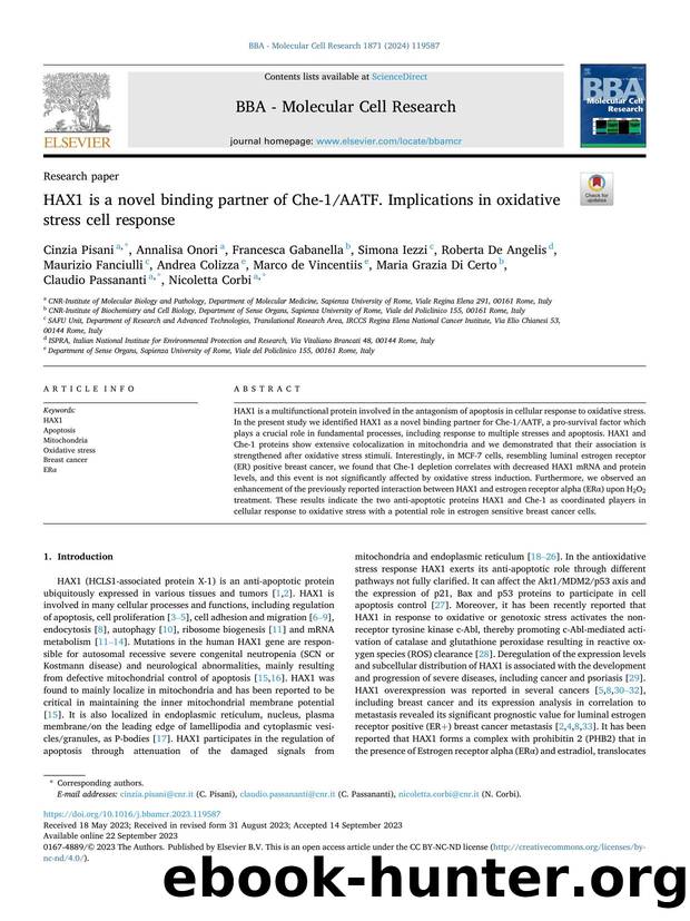 HAX1 is a novel binding partner of Che-1AATF. Implications in oxidative stress cell response by unknow
