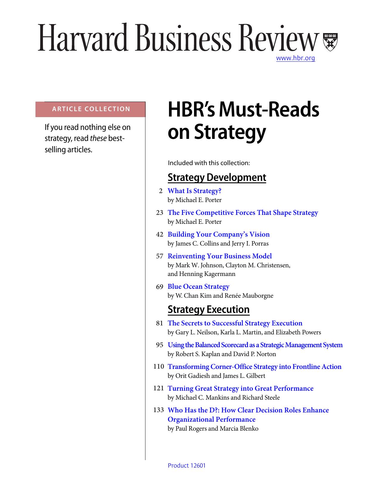 HBR's 10 Must Reads On Strategy by Harvard Business Review Michael E. Porter W. Chan Kim Renée A. Mauborgne