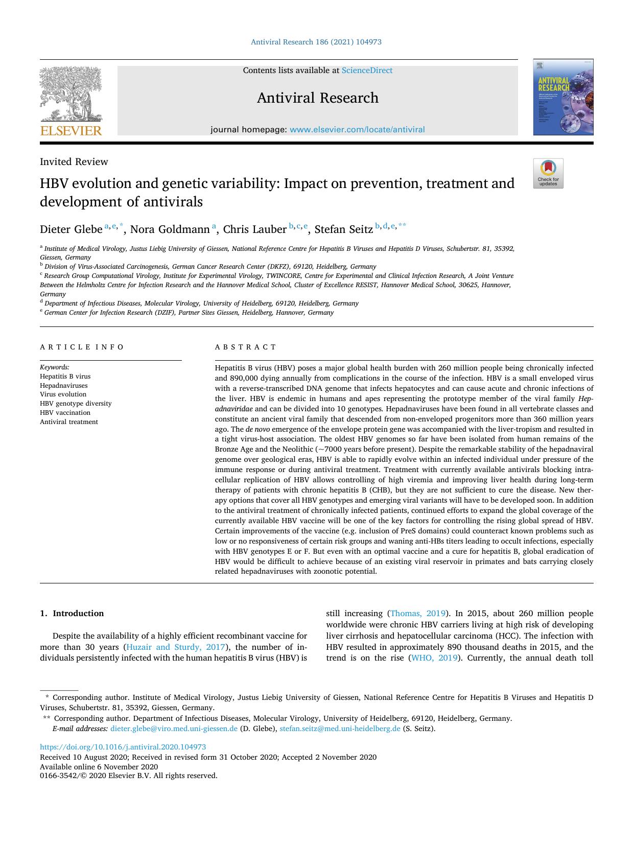 HBV evolution and genetic variability: Impact on prevention, treatment and development of antivirals by Dieter Glebe & Nora Goldmann & Chris Lauber & Stefan Seitz