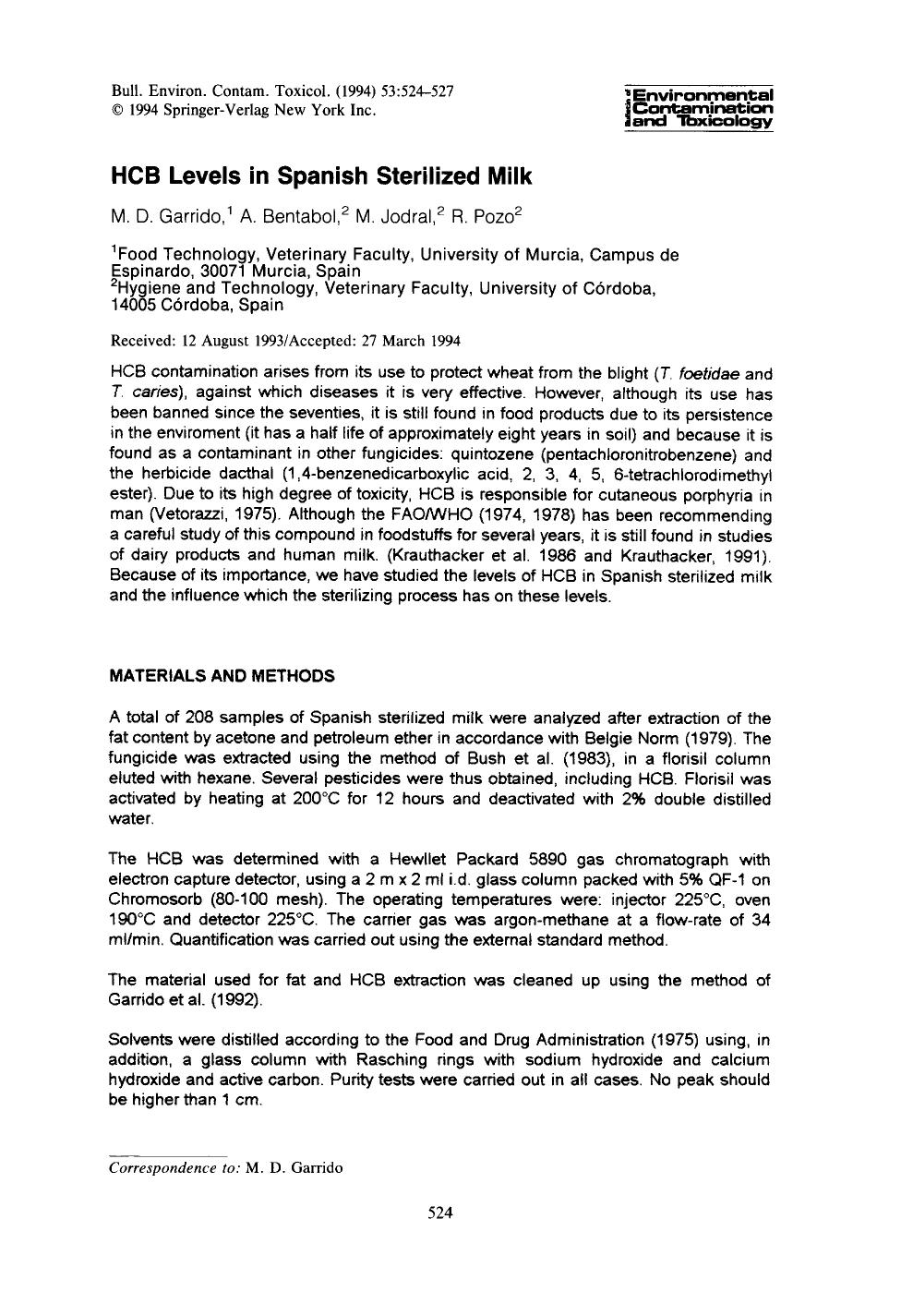 HCB levels in Spanish sterilized milk by Unknown