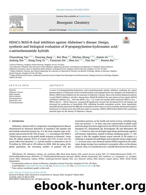 HDAC1MAO-B dual inhibitors against Alzheimerâs disease: Design, synthesis and biological evaluation of N -propargylamine-hydroxamic acid o -aminobenzamide hybrids by unknow