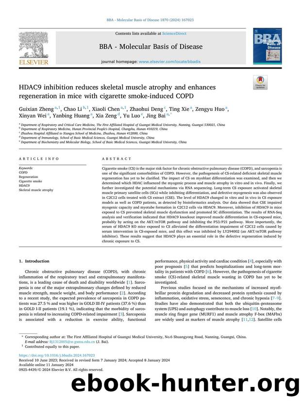 HDAC9 inhibition reduces skeletal muscle atrophy and enhances regeneration in mice with cigarette smoke-induced COPD by unknow