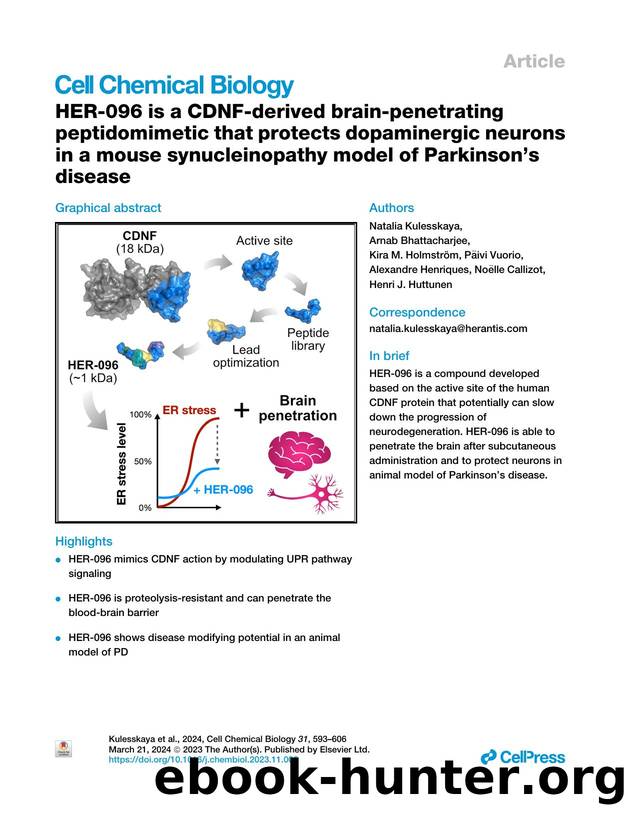 HER-096 is a CDNF-derived brain-penetrating peptidomimetic that protects dopaminergic neurons in a mouse synucleinopathy model of Parkinson's disease by unknow