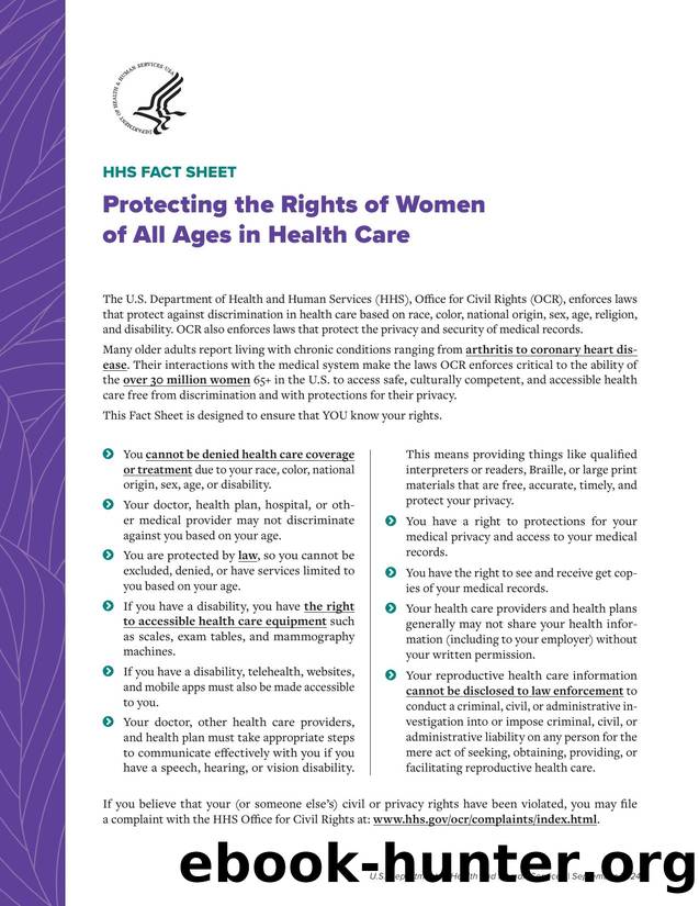 HHS Fact Sheet: Protecting the Rights of Women of All Ages in Health Care by U.S. Department of Health and Human Services