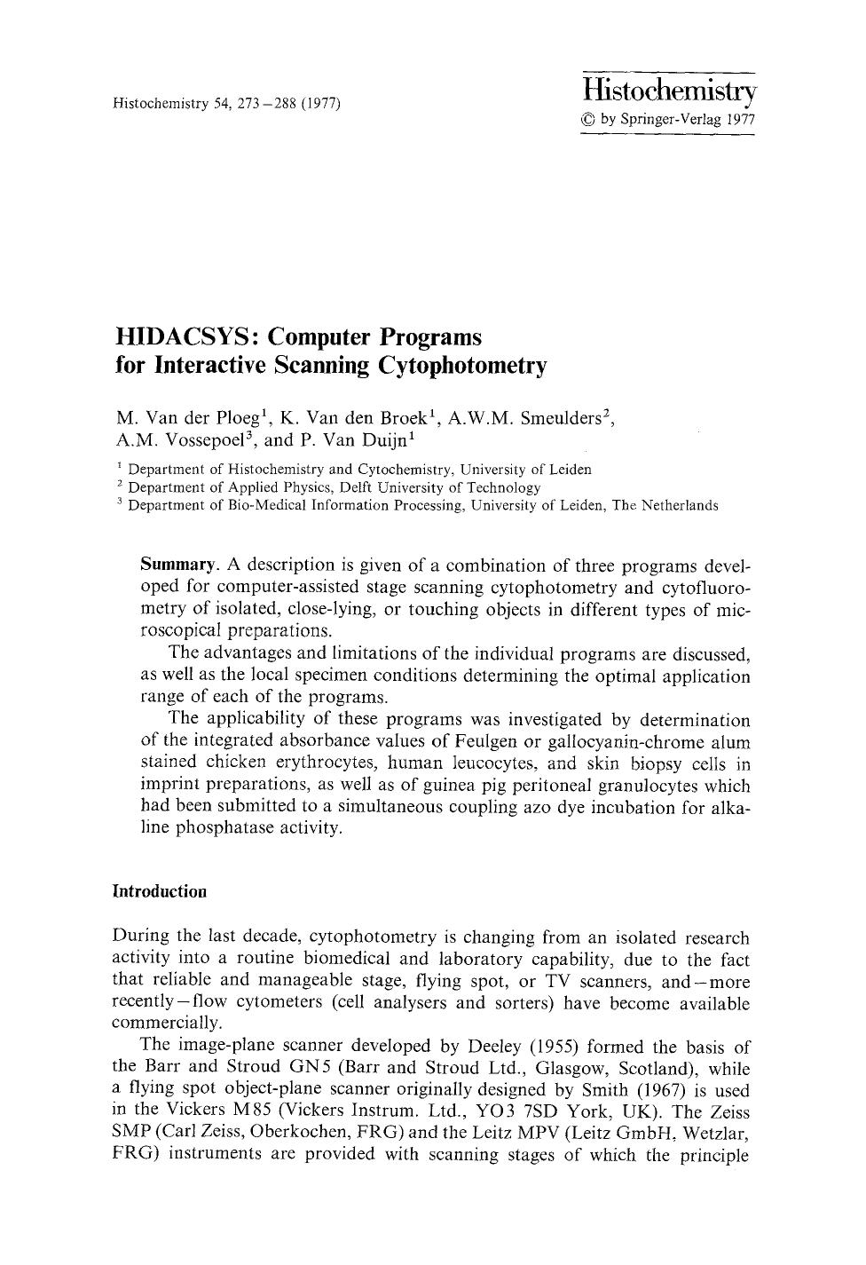 HIDACSYS: Computer programs for interactive scanning cytophotometry by Unknown