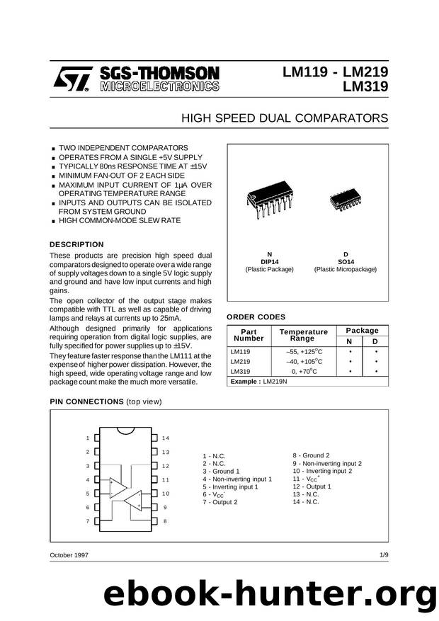 HIGH SPEED DUAL BIPOLAR COMPARATORS by STMicroelectronics