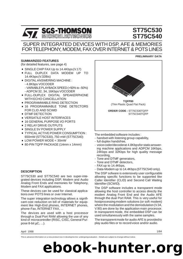 HIGH SPEED FAX, ANSWERING MACHINE, HANDS-FREE DEVICE by SGS-THOMSON Microelectronics