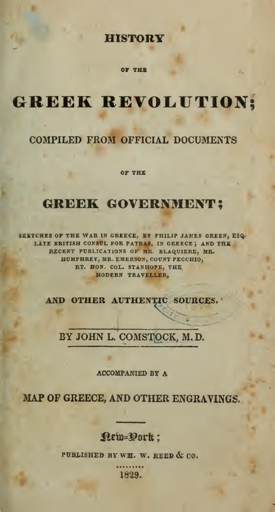 HISTORY OF THE GREEK REVOLUTION by John L.Comstock