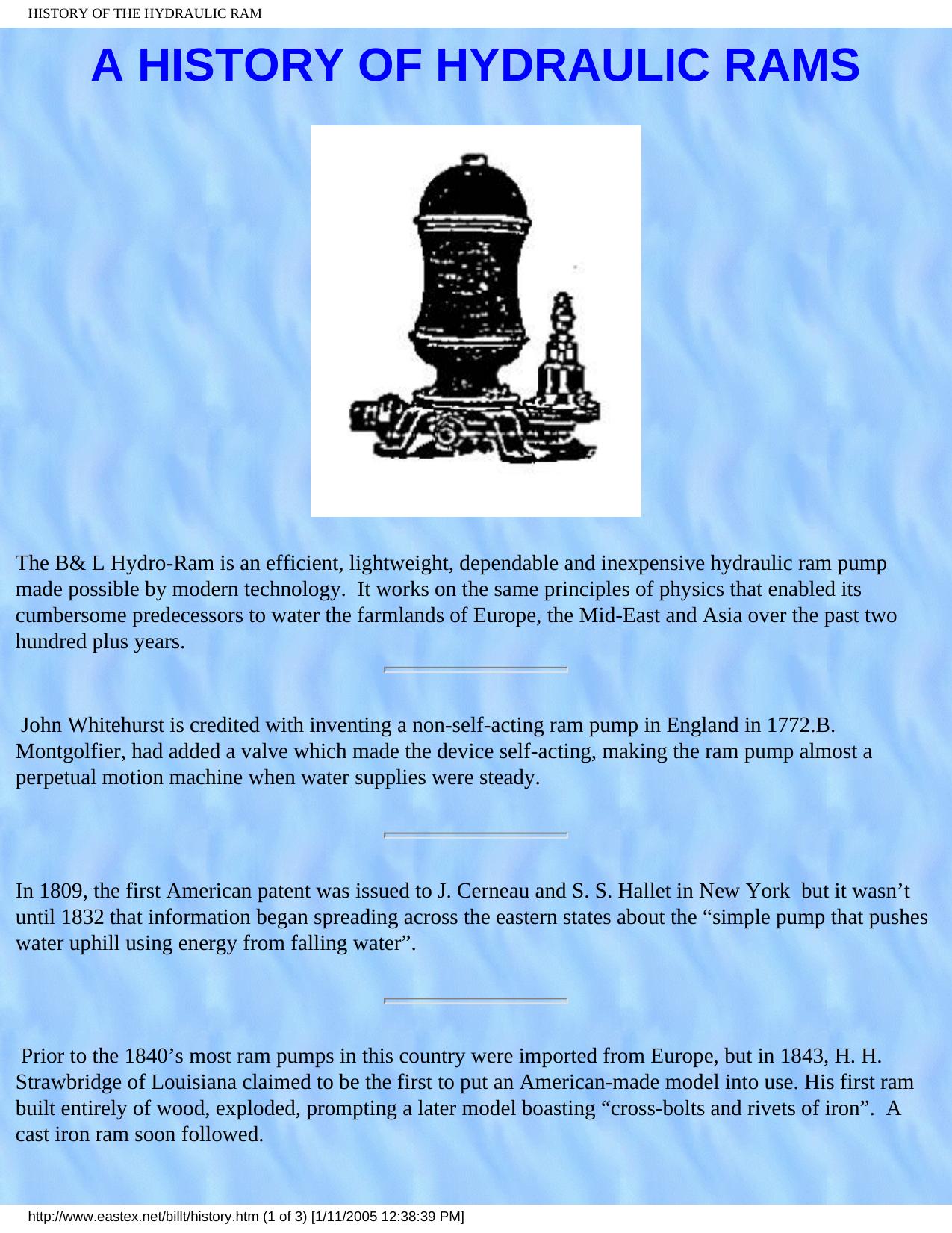 HISTORY OF THE HYDRAULIC RAM by Unknown